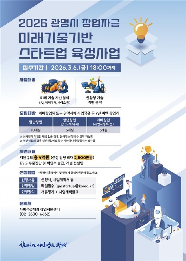 광명시, 미래기술 기반 스타트업 육성…예비·초기 창업자 최대 2천500만 원 지원